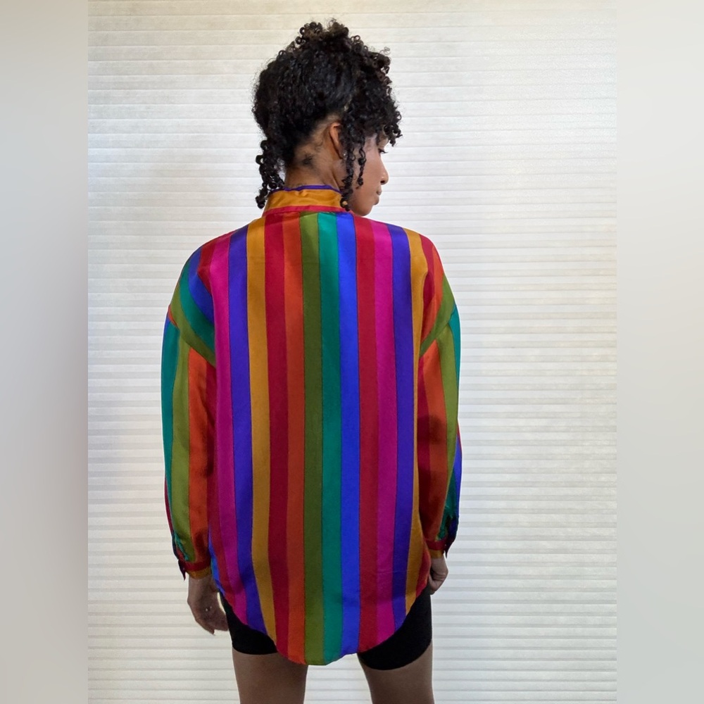 Vintage The Limited 100% Silk Blouse – Rainbow Stripes - Picture 11 of 14